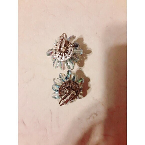 VTG Coro CLIP-ON EARRINGS 40s Retro Glam Grandmacore flower burst beads BLUE - Picture 4 of 9